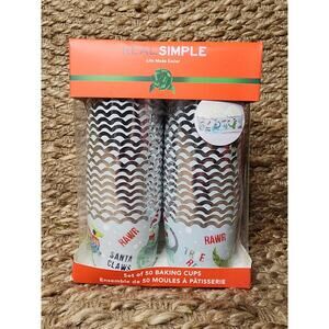 NEW! Real Simple Santa Claws Dinosaur Christmas Baking Cups Pkg Of 50